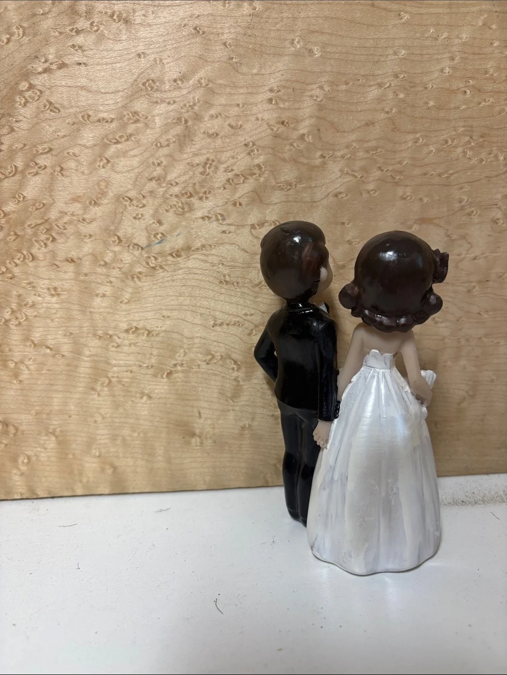 Wedding Cake Topper Bride and Groom Figurine in White and Black